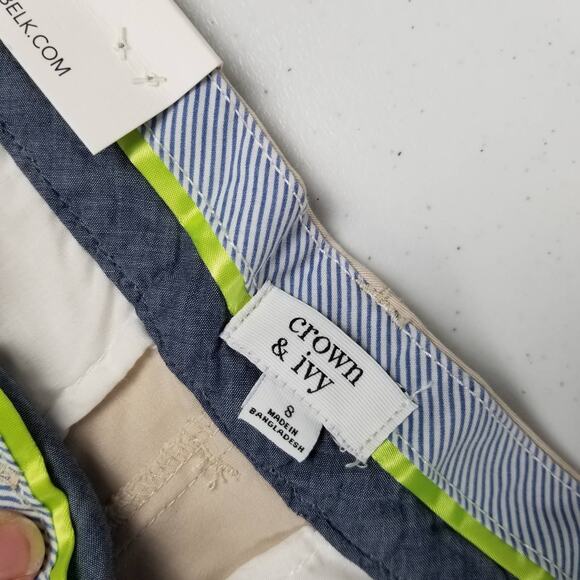 Crown & Ivy Classic Khaki Shorts Web Blue Pink Dot Belt NEW Size 8 - Picture 5 of 5